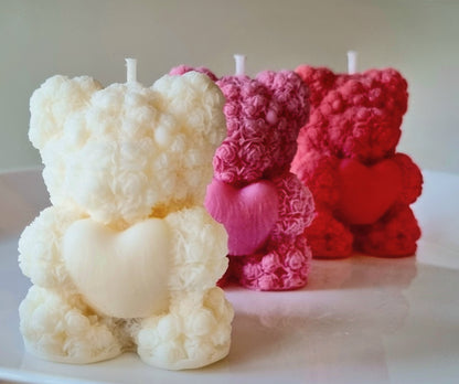 Rose Bear Scented Candle/Flower Teddy Candle/Handmade Soy Candle