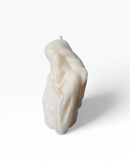 Virgin Mary Holding Baby Jesus Soy Wax Candle – Scented Decorative Flower Candle – Handmade Gift – Choose Colour+Scent