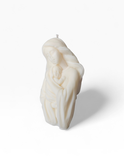 Virgin Mary Holding Baby Jesus Soy Wax Candle – Scented Decorative Flower Candle – Handmade Gift – Choose Colour+Scent
