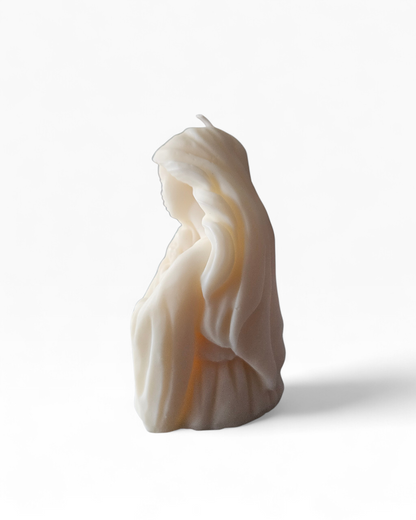 Virgin Mary Holding Baby Jesus Soy Wax Candle – Scented Decorative Flower Candle – Handmade Gift – Choose Colour+Scent