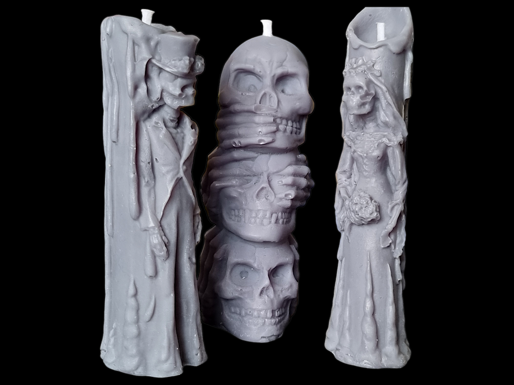 Set of 3 Halloween Candles, Skull 3 Wise Monkey, Husband and Wife Skull