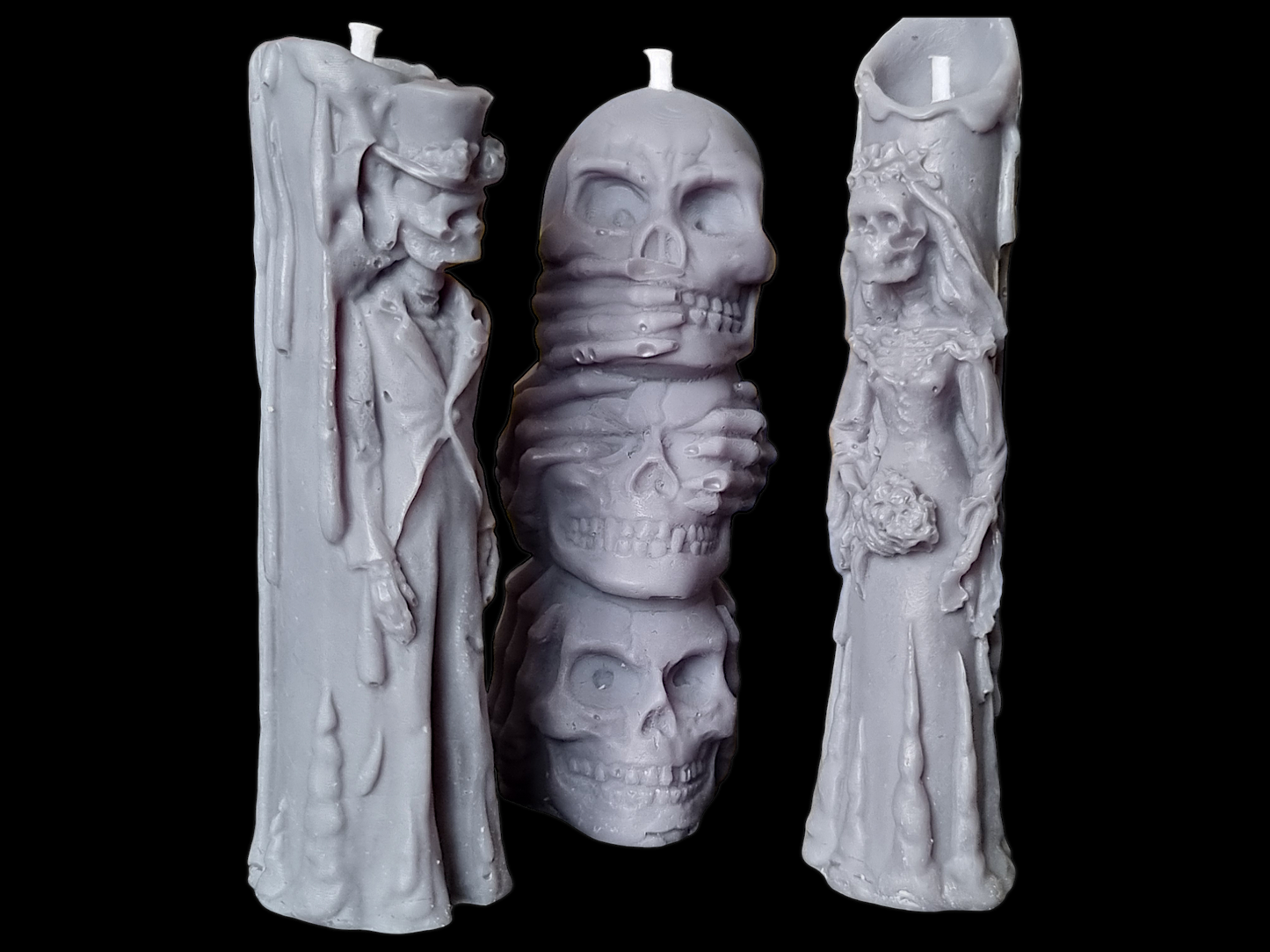 Set of 3 Halloween Candles, Skull 3 Wise Monkey, Husband and Wife Skull