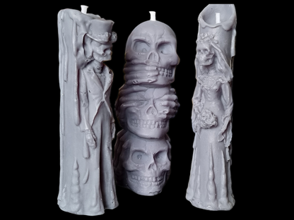 Set of 3 Halloween Candles, Skull 3 Wise Monkey, Husband and Wife Skull
