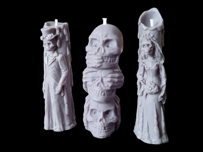 Set of 3 Halloween Candles, Skull 3 Wise Monkey, Husband and Wife Skull