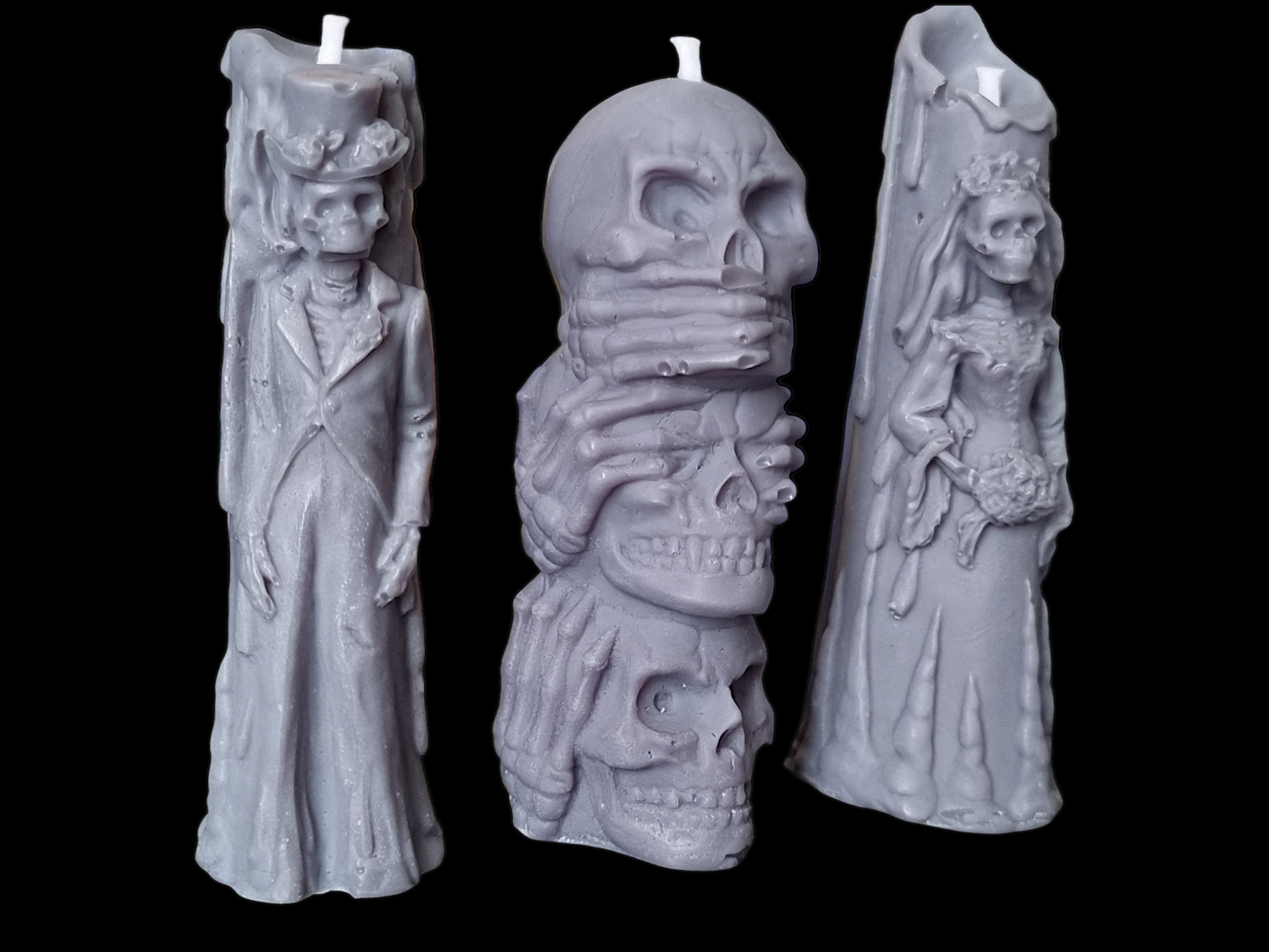 Set of 3 Halloween Candles, Skull 3 Wise Monkey, Husband and Wife Skull