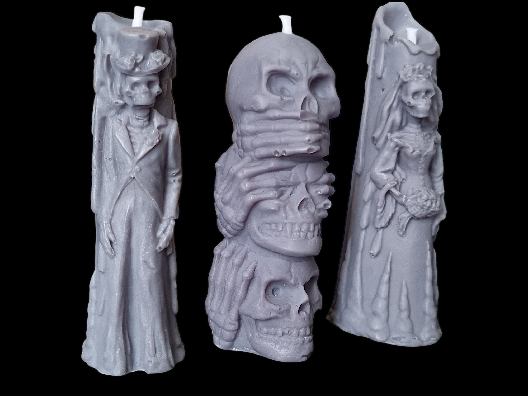 Set of 3 Halloween Candles, Skull 3 Wise Monkey, Husband and Wife Skull