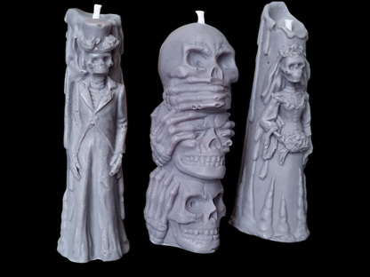 Set of 3 Halloween Candles, Skull 3 Wise Monkey, Husband and Wife Skull