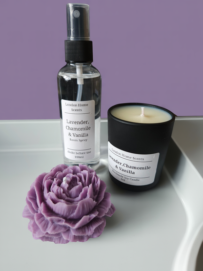 Luxury Home Fragrance Gift Set | Handmade Soy Candle, Room Spray & Flower Candle Decor