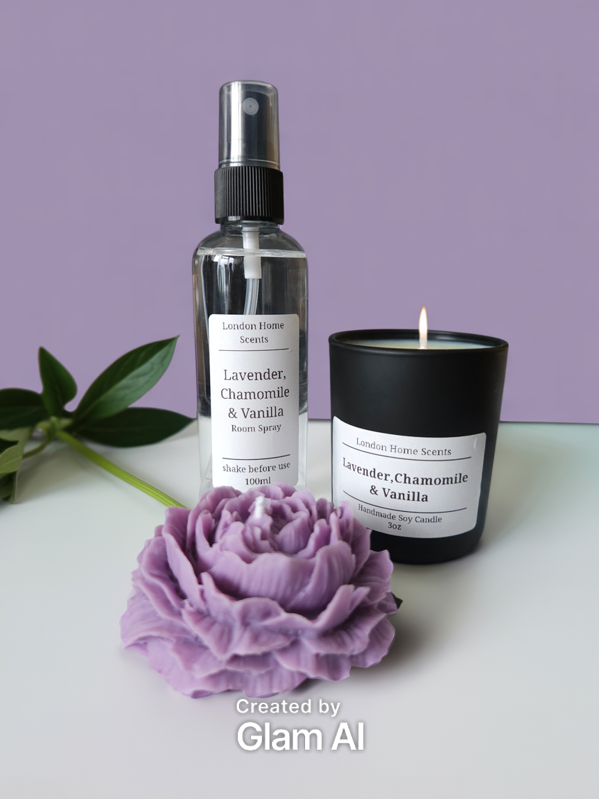 Luxury Home Fragrance Gift Set | Handmade Soy Candle, Room Spray & Flower Candle Decor