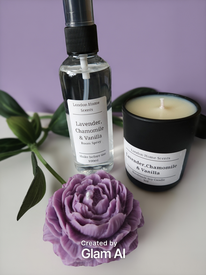 Luxury Home Fragrance Gift Set | Handmade Soy Candle, Room Spray & Flower Candle Decor